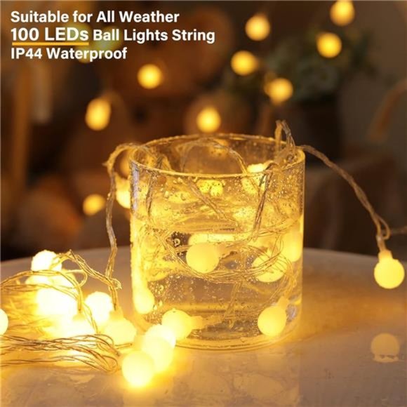 Globe String Lights, 33 Feet 100 Led Fairy Lights Plug in, 8 Modes with Remote - Picture 5 of 7